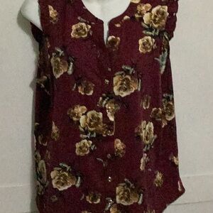 Women's Burgundy Floral Button Front Blouse Size 2X NWT